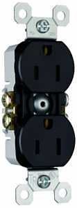 Legrand TradeMaster 3232TRBK Duplex Receptacle, 2 -Pole, 15 A, 125 V, Push, Side Wiring, NEMA: 5-15R
