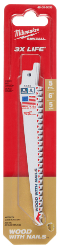 6" 5 TPI Sawzall Nail Embedded Wood Blades 5pc