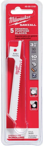 3-5/8" 10 TPI Metal Scrolling SAWZALL Blade 5pc