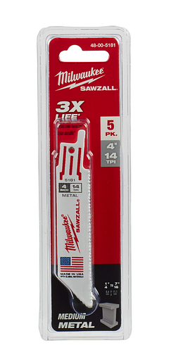 4" 14 TPI Sawzall Standard Metal Blade 5pc