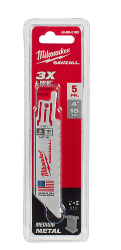 4" 18 TPI Sawzall Standard Metal Blade 5pc