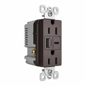 Legrand radiant R26USBAC6DBCCV4 USB Outlet, 15 A, 125 V, Type A, C USB, NEMA: NEMA 5-15R, Dark Bronz