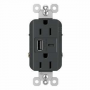 Legrand radiant Series R26USBAC6GCC4 USB Type A/C Outlet, 2 -Pole, 15 A, 125 V, 2 -USB Port, USB-A,
