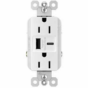 Legrand radiant R26USBAC6WCCV6 USB Wallplate, 15 A, 125 V, Type A, C USB, NEMA: NEMA 5-15R, White