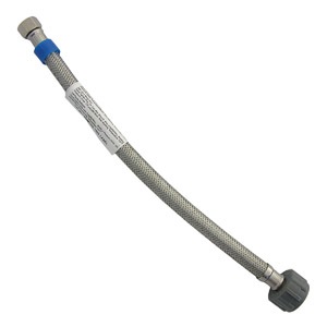 3/8 Inch Texas Fine Flare X 7/8 Inch Ballcock X 12 Inch Stainless Steel Tiolet Connector, 125 PSI Wo