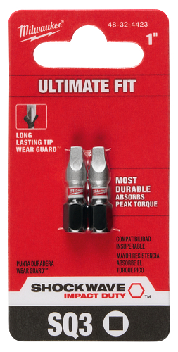 SHOCKWAVE Impact Duty 1" Square Recess #3 Insert Bits 2pc