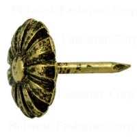 17 gauge x 1/2" Antique Brass Plated Steel Daisy Oxford Upholstery Nail	