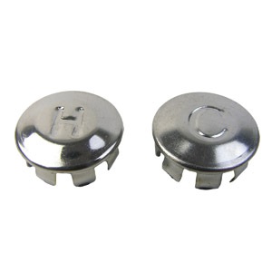 Faucet Handle Index Buttons, Hot And Cold, Chrome Plated Metal, Size 21/32-Inch Od , 1/2-Inch Id, Fi