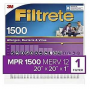 Filtrete 2002-4 Air Filter, 20 in L, 20 in W, 12 MERV, 1500 MPR, For: Air Conditioner, Furnace and H