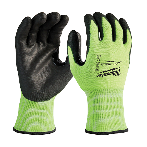 High Visibility Level 3 Cut Resistant Polyurethane Dipped Work Gloves - X-Large