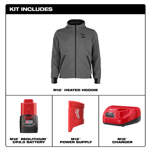 Milwaukee M12 Heated Hoodie Kit - Gray Large