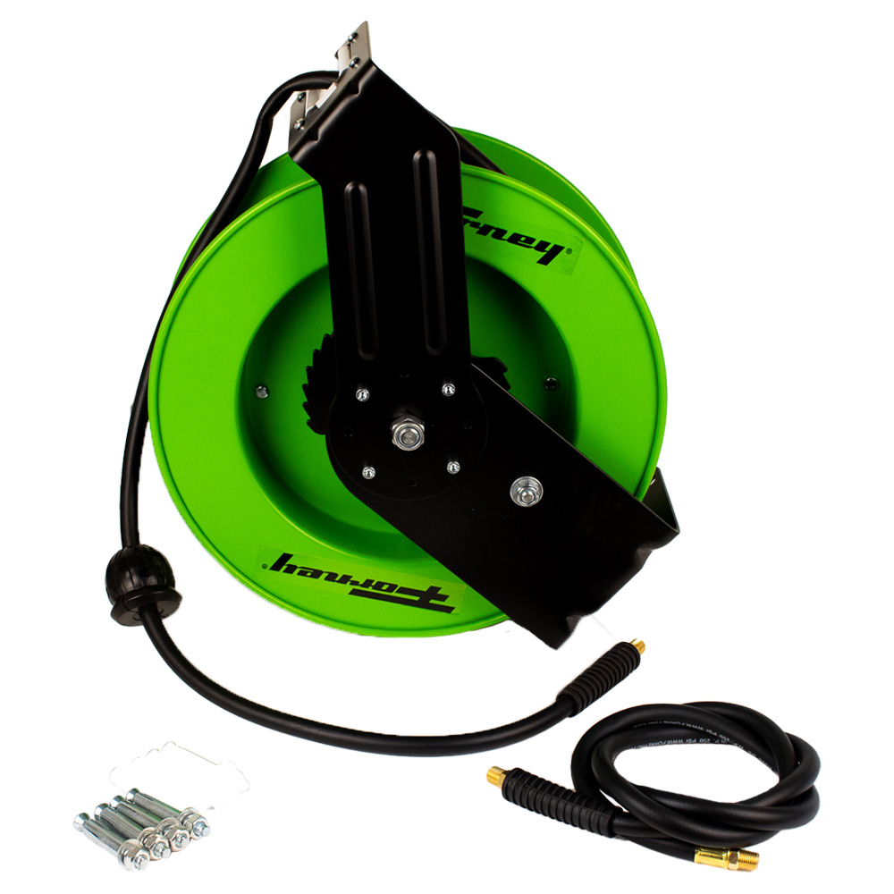 Forney Steel Auto-Retractable Air Hose Reel with 3/8 in X 50 ft Hybrid Air Hose