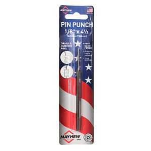 Mayhew 42102 Pin Punch, 1/8 in Tip, 4-1/2 in L, 1/4 in Dia Shank, Hex Shank