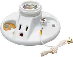 Legrand 288CC18 Pullchain Lamp Holder with Cage Neck, 125 V, 250 W, Porcelain Housing Material, Whit