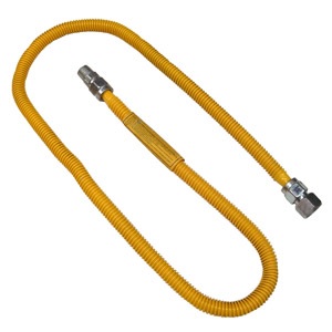 5/8 Inch X 60 Inch Gas Appliance Connector, Flexible Stainless Steel, Safety Coated, 3/4 Inch Pipe T