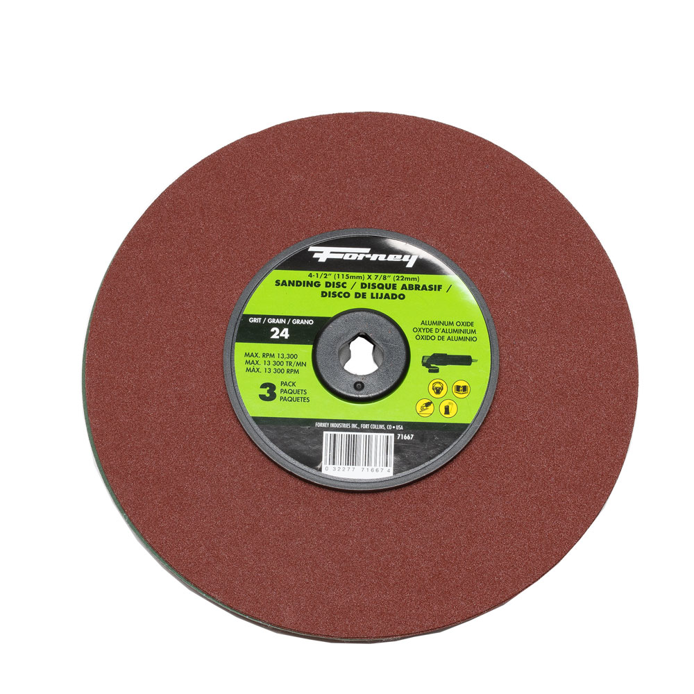 Forney Resin Fibre Sanding Disc, Aluminum Oxide, 4-1/2 in x 7/8 in Arbor, 24 Grit
