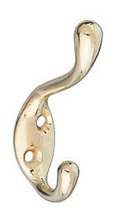 National Hardware V166 N248-229 Series Coat and Hat Hook, Wall Mounting, 75 lb, Zinc, Brass, 1/PK