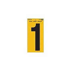 Hy-Ko RV-75/1 Reflective Sign, Character: 1, 5 in H Character, Black Character, Yellow Background, V