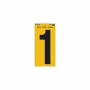 Hy-Ko RV-75/1 Reflective Sign, Character: 1, 5 in H Character, Black Character, Yellow Background, V