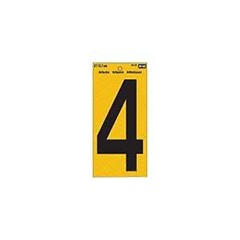 Hy-Ko RV-75 Series RV-75/4 Self-Adhesive Reflective Number, Character: 4, 5 in H Character, Black Ch