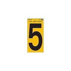 Hy-Ko RV-75/5 Reflective Sign, Character: 5, 5 in H Character, Black Character, Yellow Background, V