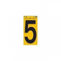 Hy-Ko RV-75/5 Reflective Sign, Character: 5, 5 in H Character, Black Character, Yellow Background, V