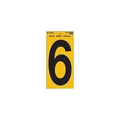 Hy-Ko RV-75/6 Reflective Sign, Character: 6, 5 in H Character, Black Character, Yellow Background, V