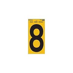 Hy-Ko RV-75/8 Reflective Sign, Character: 8, 5 in H Character, Black Character, Yellow Background, V