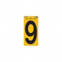 Hy-Ko RV-75/9 Reflective Sign, Character: 9, 5 in H Character, Black Character, Yellow Background, V
