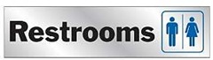 Hy-Ko 488 Sign, Restrooms, Silver Background, Vinyl, 2 x 8 in Dimensions
