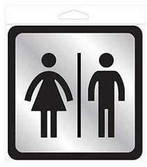 Hy-Ko 493 Restroom Sign with Frame, Silver Background, Plastic, 4 in H x 4 in W Dimensions