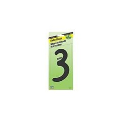 Hy-Ko BK-40/3 House Number, Character: 3, 4 in H Character, Black Character, Zinc