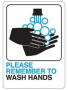 Hy-Ko D-26 Bathroom Sign, Rectangular, PLEASE REMEMBER TO WASH HANDS, Black/Blue Legend, White Backg