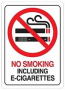 Hy-Ko D-28 Deco Sign, NO SMOKING INCLUDING E-CIGARETTES, White Background, Plastic, 7 in H x 5 in W 