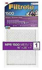 Filtrete Allergen, Bacteria & Virus 1500 Allergen Air Filter, 16 in x 25 in x 1 in