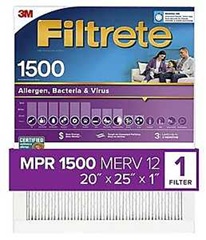 Filtrete Allergen, Bacteria & Virus Allergen 1500 Air Filter, 20 in x 25 in x 1 in
