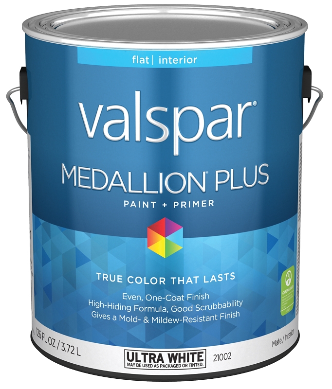 Valspar Medallion Plus 2100 028.0021002.007 Latex Paint, Acrylic Base, Flat Sheen, Ultra White Base,