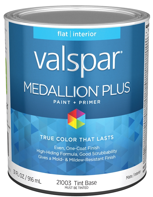 Valspar Medallion Plus 2100 028.0021003.005 Latex Paint, Acrylic Base, Flat Sheen, Tint Base, 1 qt, 