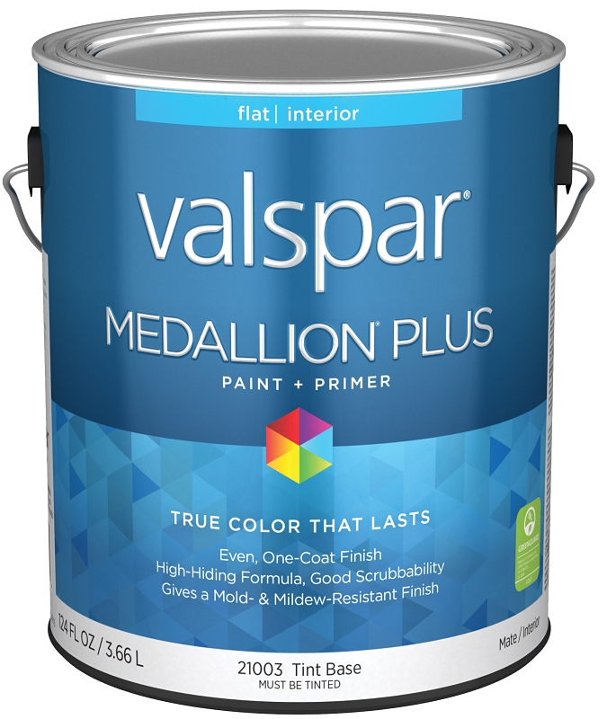 Valspar Medallion Plus 2100 028.0021003.007 Latex Paint, Acrylic Base, Flat Sheen, Tint Base, 1 gal,