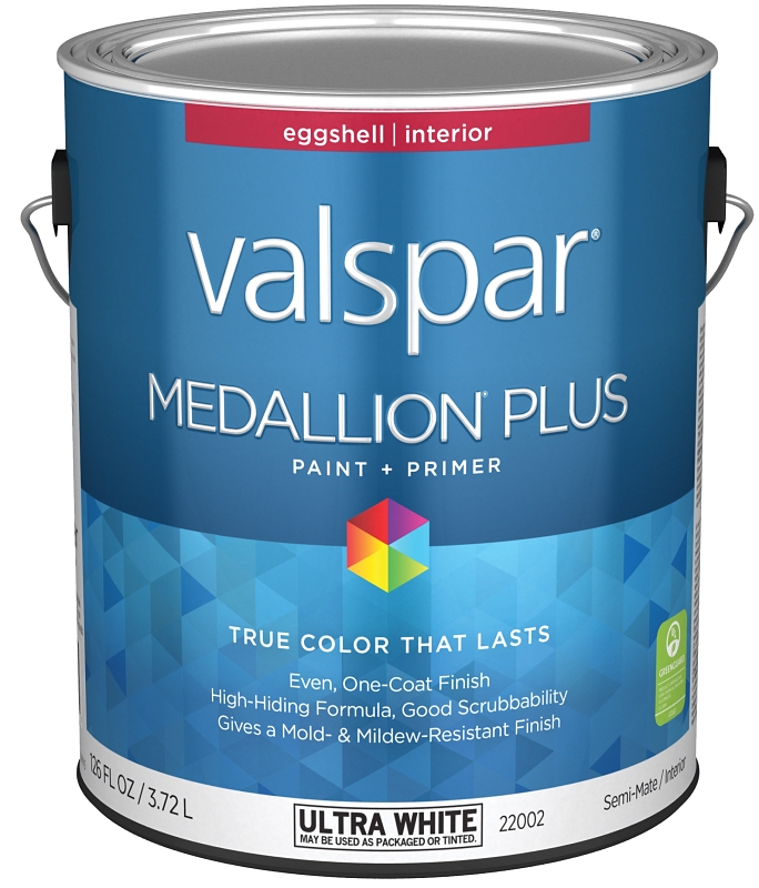 Valspar Medallion Plus 2200 028.0022002.007 Latex Paint, Acrylic Base, Eggshell Sheen, Ultra White B