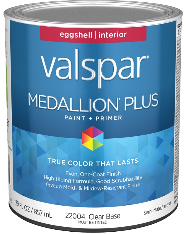 Valspar Medallion Plus 2200 028.0022004.005 Latex Paint, Acrylic Base, Eggshell Sheen, Clear Base, 1