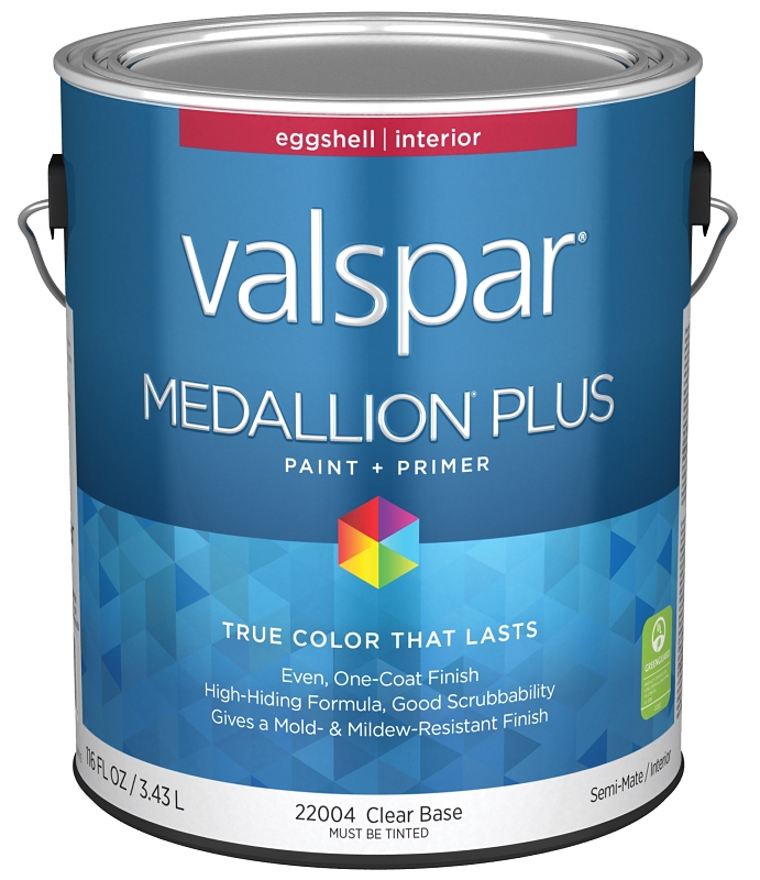 Valspar Medallion Plus 2200 028.0022004.007 Latex Paint, Acrylic Base, Eggshell Sheen, Clear Base, 1