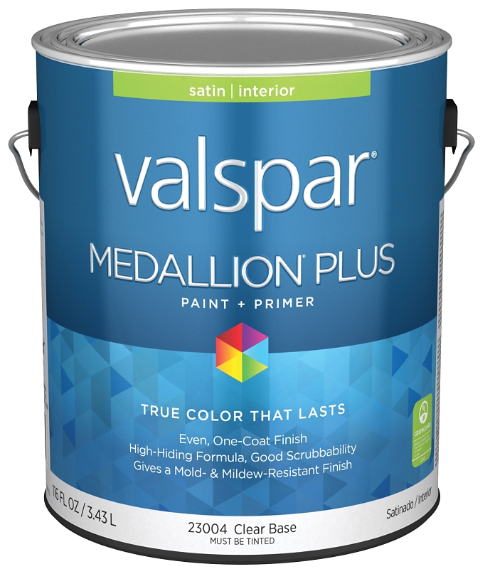 Valspar Medallion Plus 2300 028.0023004.007 Latex Paint, Acrylic Base, Satin Sheen, Clear Base, 1 ga