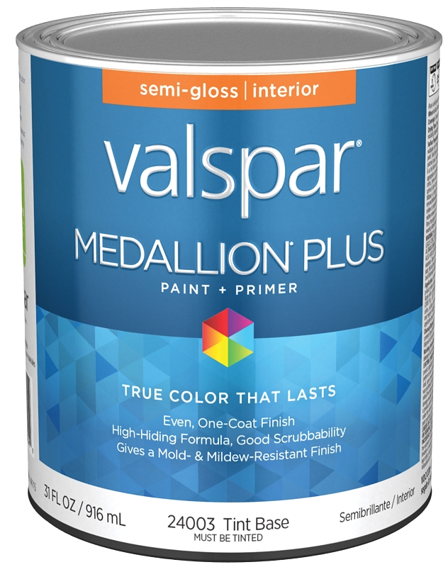 Valspar Medallion Plus 2700 028.0024003.005 Latex Paint, Acrylic Base, Semi-Gloss Sheen, Tint Base, 