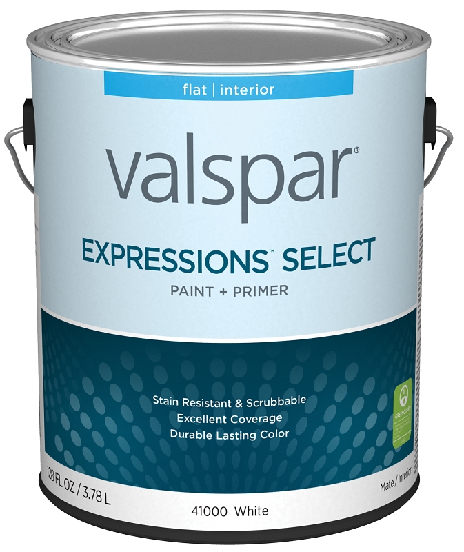 Valspar Expressions Select 4100 028.0041000.007 Latex Paint, Acrylic Base, Flat Sheen, White Base, 1