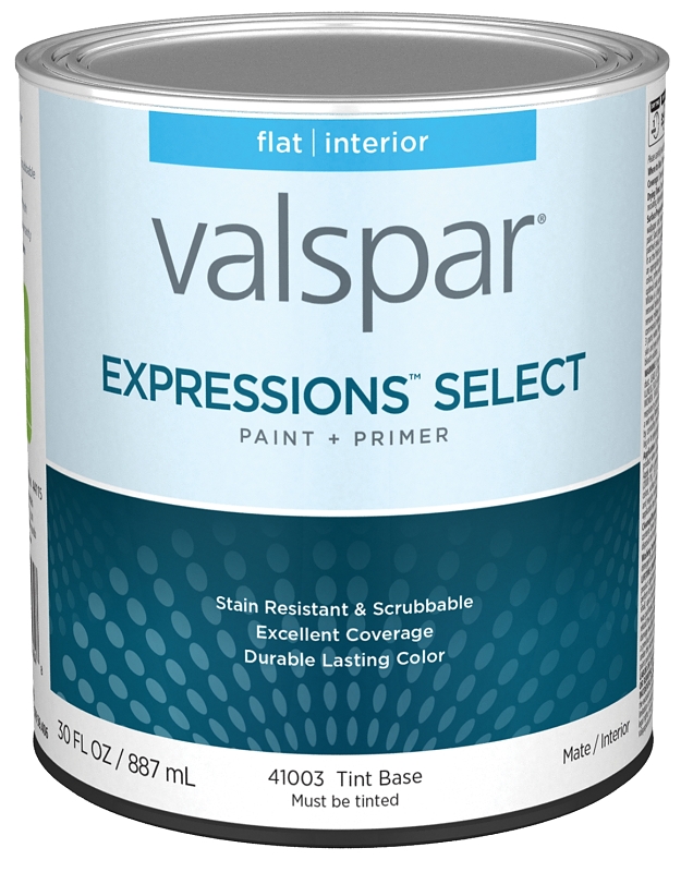 Valspar Expressions Select 4100 028.0041003.005 Latex Paint, Acrylic Base, Flat, Tint Base, 1 qt, Pl
