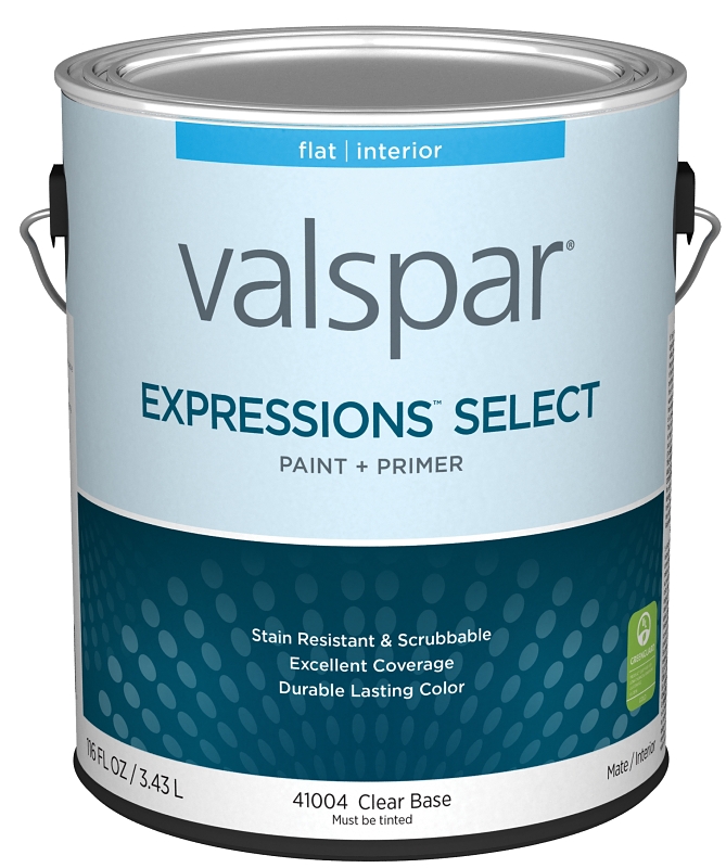 Valspar Expressions Select 4100 028.0041004.007 Latex Paint, Acrylic Base, Flat Sheen, Clear Base, 1