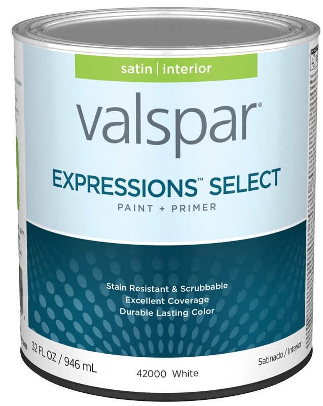 Valspar Expressions Select 4200 028.0042000.005 Latex Paint, Acrylic Base, Satin Sheen, White Base, 