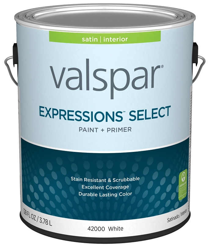 Valspar Expressions Select 4200 028.0042000.007 Latex Paint, Acrylic Base, Satin Sheen, White Base, 