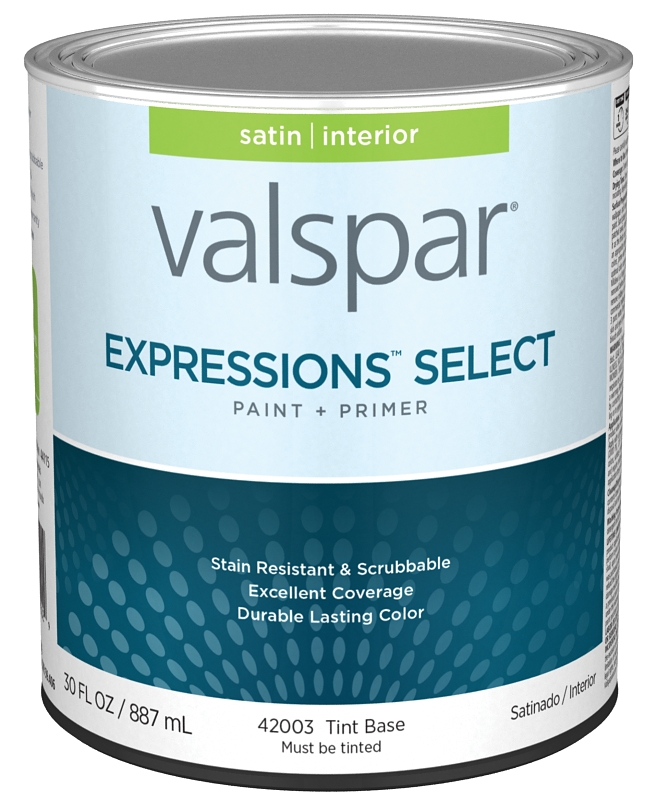 Valspar Expressions Select 4200 028.0042003.005 Latex Paint, Acrylic Base, Satin Sheen, Tint Base, 1
